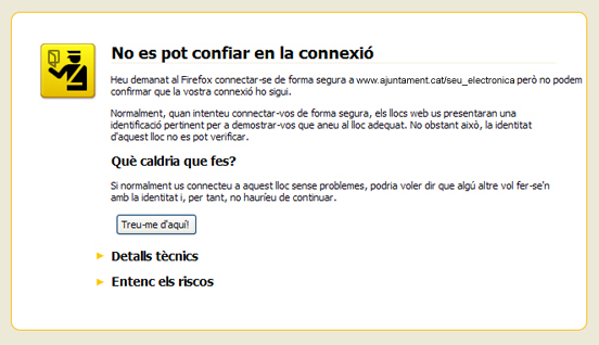 Imatge de l'avís que genera el navegador d'Internet Firefox